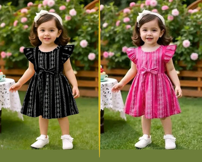 SADAB FASHION Indi Baby Girls Above Knee Festive/Wedding Dress(White, Short Sleeve)