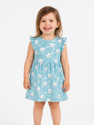 Hellcat Indi Girls Midi/Knee Length Casual Dress(Blue, Cap Sleeve)
