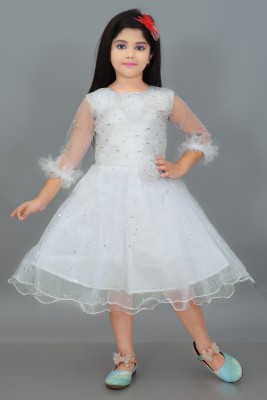 Senorita Fashion Indi Girls Midi/Knee Length Casual Dress(White, Sleeveless)