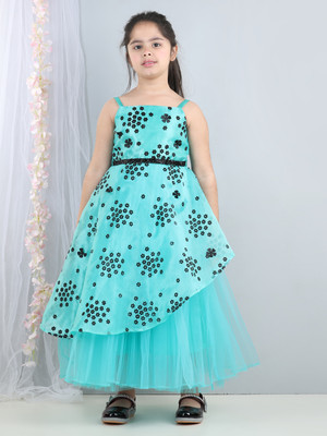 Toy Balloon Kids Girls Maxi/Full Length Party Dress(Green, Sleeveless)
