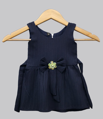 Nishideek Fashion Indi Girls Midi/Knee Length Casual Dress(Dark Blue, Sleeveless)