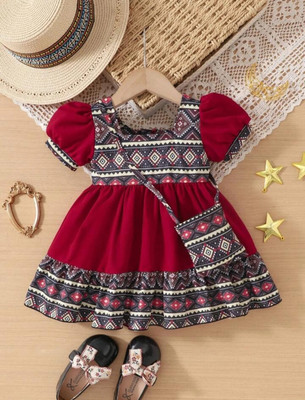 MISCHIF FASHION Baby Girls Midi/Knee Length Party Dress(Maroon, Cap Sleeve)