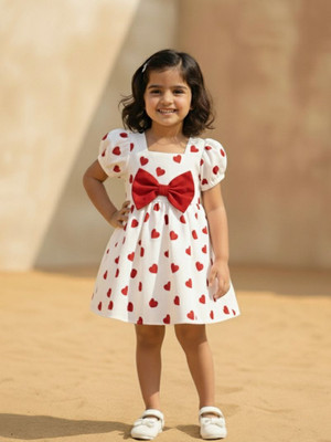 Elite attire Indi Baby Girls Above Knee Party Dress(Red, White, Short Sleeve)