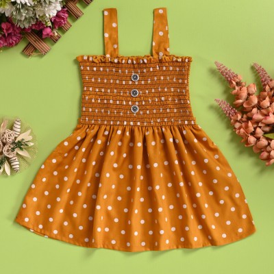 NEW BADSHA DRESSES Girls Midi/Knee Length Casual Dress(Yellow, Sleeveless)