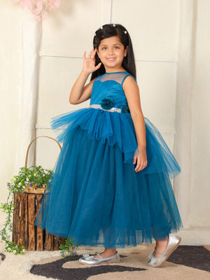 Toy Balloon Kids Girls Maxi/Full Length Party Dress(Dark Blue, Sleeveless)