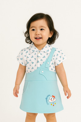 The TORN Indi Baby Girls Midi/Knee Length Party Dress(Blue, Short Sleeve)
