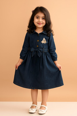 YDFASHION Indi Girls Midi/Knee Length Casual Dress(Blue, Full Sleeve)