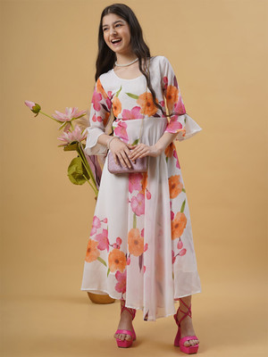 Dearthank Girls Maxi/Full Length Casual Dress(White, 3/4 Sleeve)