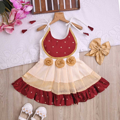 Zisan Soha Baby Girls Midi/Knee Length Party Dress(Maroon, Sleeveless)