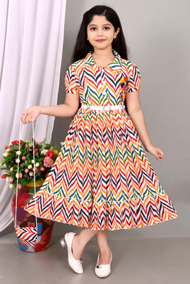 BISAL Indi Girls Midi/Knee Length Festive/Wedding Dress(Multicolor, Half Sleeve)