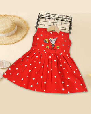 Sevgi Baby Girls Midi/Knee Length Casual Dress(Red, Sleeveless)