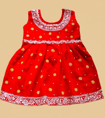 LIAM FASHION Indi Baby Girls Above Knee Festive/Wedding Dress(Red, Sleeveless)