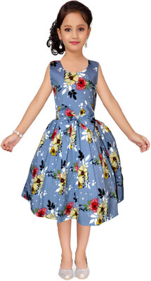 Wish Little Girls Below Knee Casual Dress(Blue, Sleeveless)