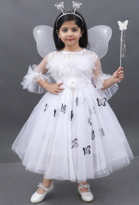 New R Famous Girls Maxi/Full Length Party Dress(White, 3/4 Sleeve)