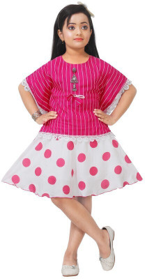 LINK KWALITY Girls Midi/Knee Length Casual Dress(Pink, Half Sleeve)