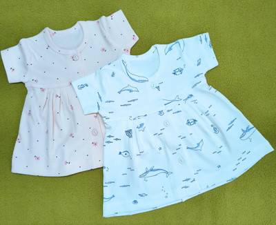 TJAII Baby Girls Midi/Knee Length Casual Dress(Pink, White, Short Sleeve)