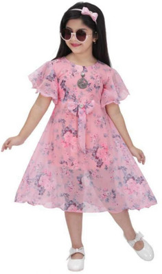 STYLED CREATION Indi Girls Midi/Knee Length Casual Dress(Pink, Fashion Sleeve)