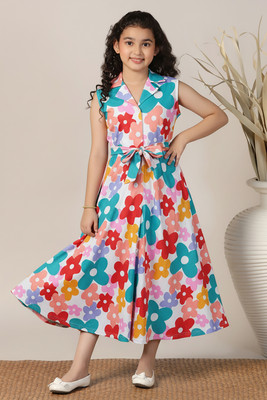 Fashion Dream Girls Calf Length Casual Dress(Multicolor, Sleeveless)