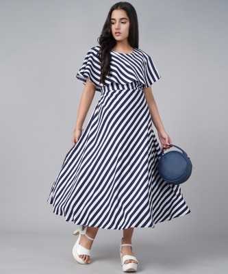 Aarya Designer Girls Maxi/Full Length Party Dress(Blue, Short Sleeve)