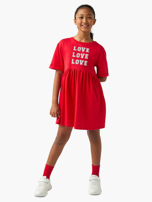 JUNIORS by Babyshop Girls Midi/Knee Length Casual Dress(Red, Half Sleeve)