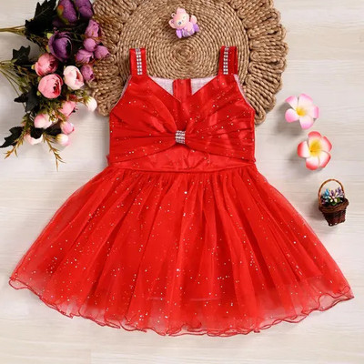 RKTM Baby Girls Below Knee Party Dress(Red, Sleeveless)