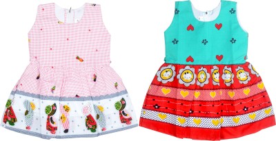 sathiyas Girls Midi/Knee Length Casual Dress(Multicolor, Sleeveless)
