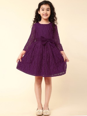 A.T.U.N. Indi Girls Midi/Knee Length Casual Dress(Purple, 3/4 Sleeve)