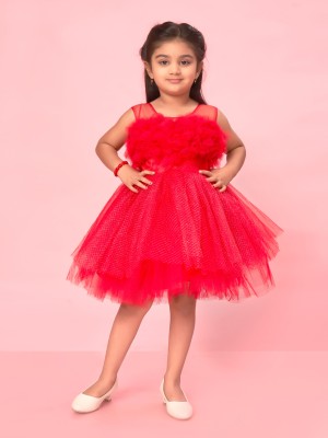 Aarika Indi Girls Midi/Knee Length Party Dress(Pink, Sleeveless)