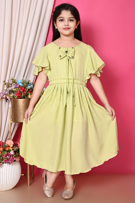 JANAM ENTERPRISE Girls Midi/Knee Length Casual Dress(Light Green, Short Sleeve)