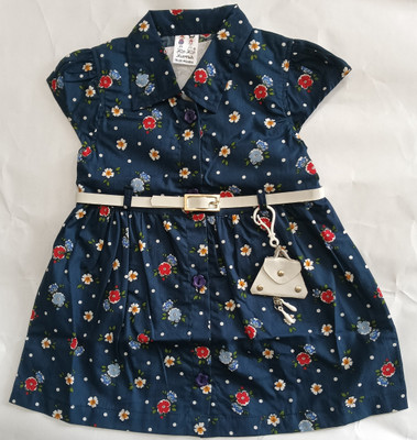 hiphiphurrah Indi Baby Girls Below Knee Casual Dress(Blue, Cap Sleeve)