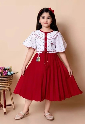 Arunaa Creation Girls Midi/Knee Length Casual Dress(White, Black, Half Sleeve)