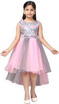Kidotsav Indi Girls Midi/Knee Length Party Dress(Pink, Sleeveless)