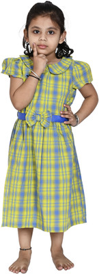 CREATIVE KID'S Girls Below Knee Casual Dress(Blue, Sleeveless)