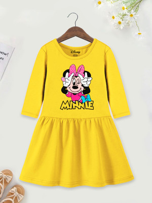 DISNEY BY MISS & CHIEF Girls Midi/Knee Length Casual Dress(Yellow, 3/4 Sleeve)