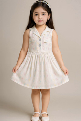 SARDAR DRESSES Baby Girls Midi/Knee Length Party Dress(White, Sleeveless)