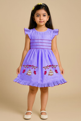 BLUEBARIC Baby Girls Midi/Knee Length Casual Dress(Purple, Cap Sleeve)