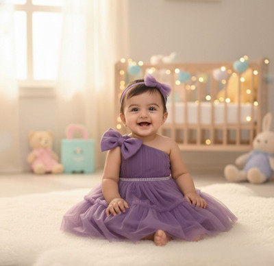 LAXIO Indi Baby Girls Midi/Knee Length Party Dress(Purple, Sleeveless)
