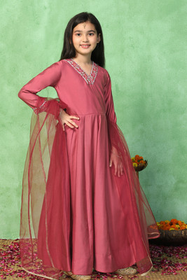 Fashion Dream Girls Maxi/Full Length Festive/Wedding Dress(Pink, 3/4 Sleeve)