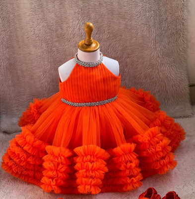 FBEmpire Baby Girls Midi/Knee Length Party Dress(Orange, Sleeveless)