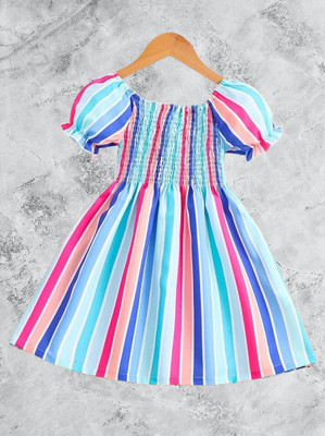 Aakruti Creation Indi Girls Maxi/Full Length Casual Dress(Blue, Short Sleeve)