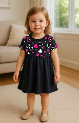Mimmy Kids Baby Girls Midi/Knee Length Casual Dress(Black, Half Sleeve)