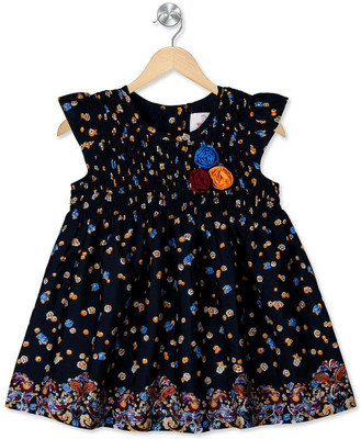 YOUNG BIRDS Indi Baby Girls Midi/Knee Length Casual Dress(Black, Fashion Sleeve)