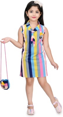 Zenat Girls Midi/Knee Length Casual Dress(Multicolor, Sleeveless)