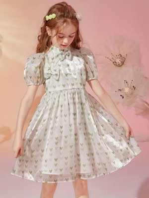 Gen Alfa Girls Midi/Knee Length Party Dress(White, Short Sleeve)
