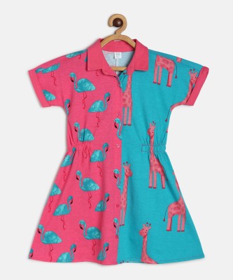 MINI KLUB Girls Midi/Knee Length Casual Dress(Pink, Short Sleeve)