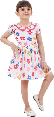 HIYAMI Girls Midi/Knee Length Casual Dress(Multicolor, Short Sleeve)