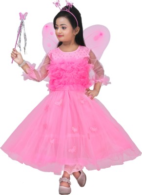 Zenat Baby Girls Maxi/Full Length Party Dress(Pink, Full Sleeve)