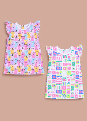 LIL KNOTS Girls Midi/Knee Length Casual Dress(Multicolor, Fashion Sleeve)