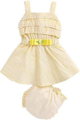 Baby World Baby Girls Below Knee Casual Dress(Orange, Sleeveless)