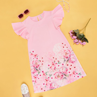 Pantaloons Junior Girls Midi/Knee Length Festive/Wedding Dress(Pink, 3/4 Sleeve)